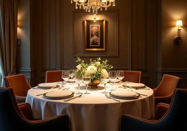 Ein elegant gedeckter Tisch im privaten Speiseraum des Restaurants.